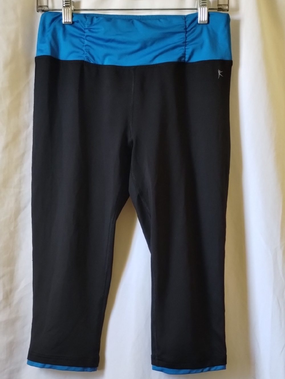 Danskin Black Capri Leggings with Bright Blue Waistband
